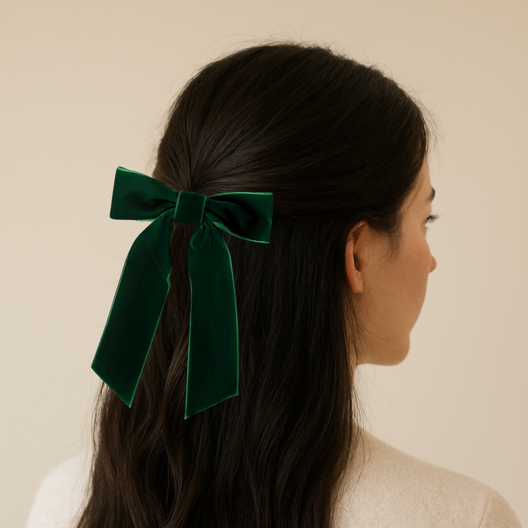 Velvet Bow Hair Clip | Green