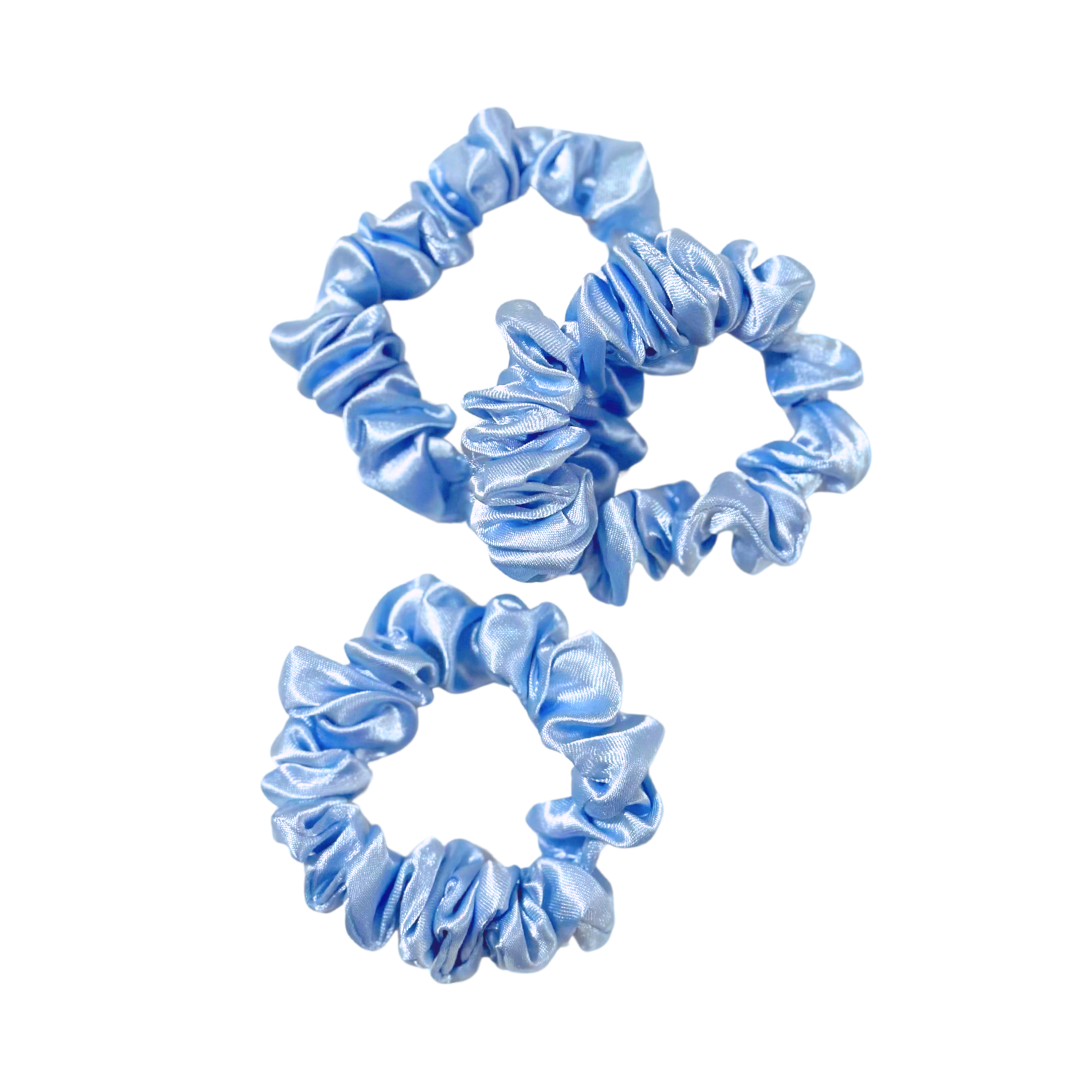 Set of 3 Slim Satin Scrunchies | Blue