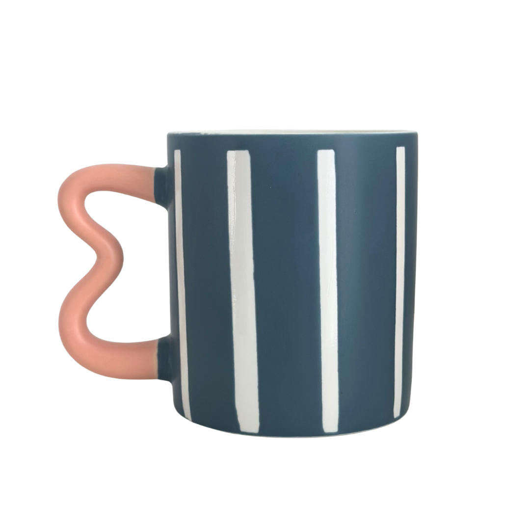Striped Mug with Wavy Handle | Blue