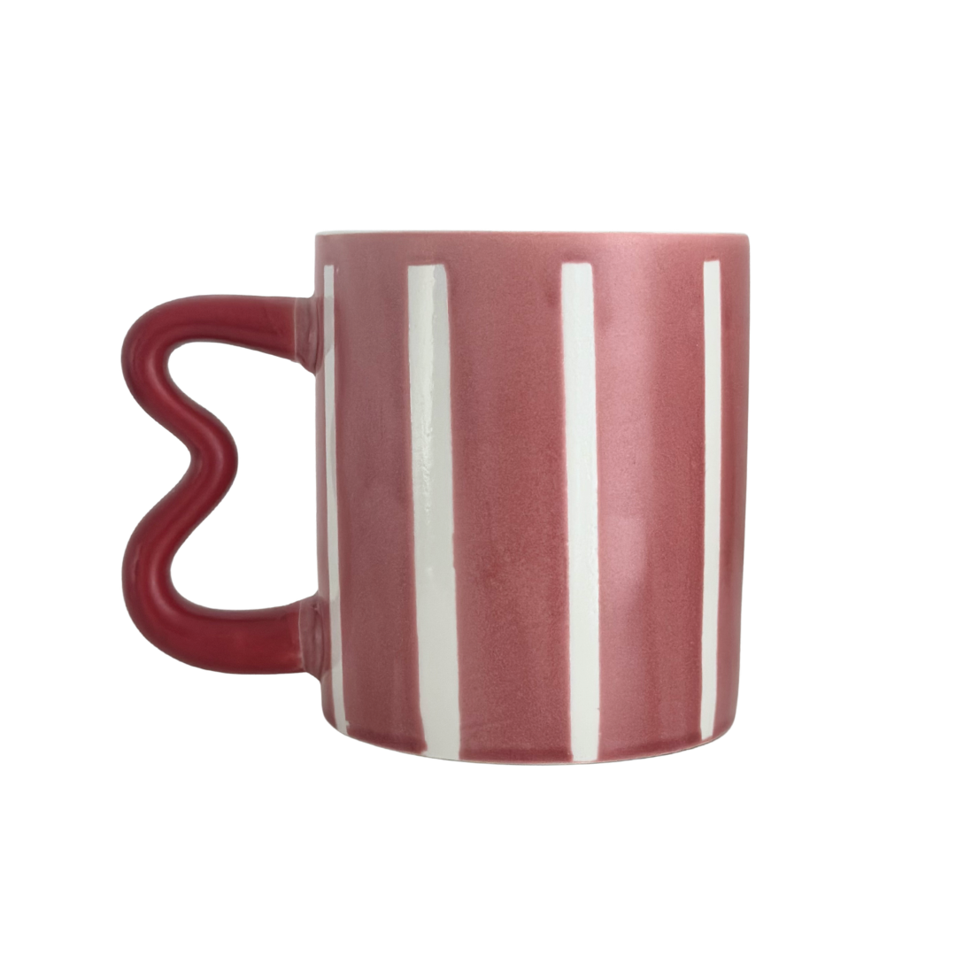 Striped Mug with Wavy Handle | Red