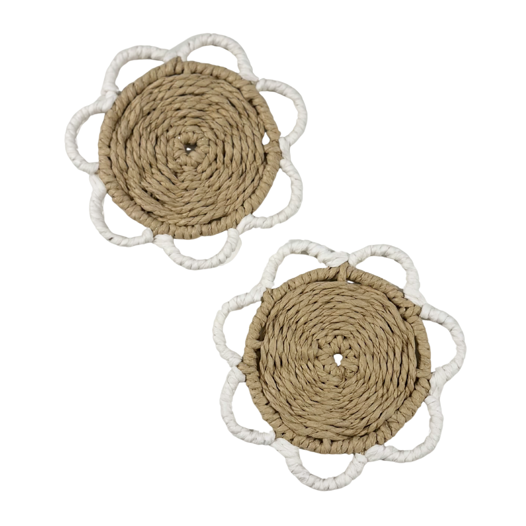 Set of Two Woven Rattan Coasters