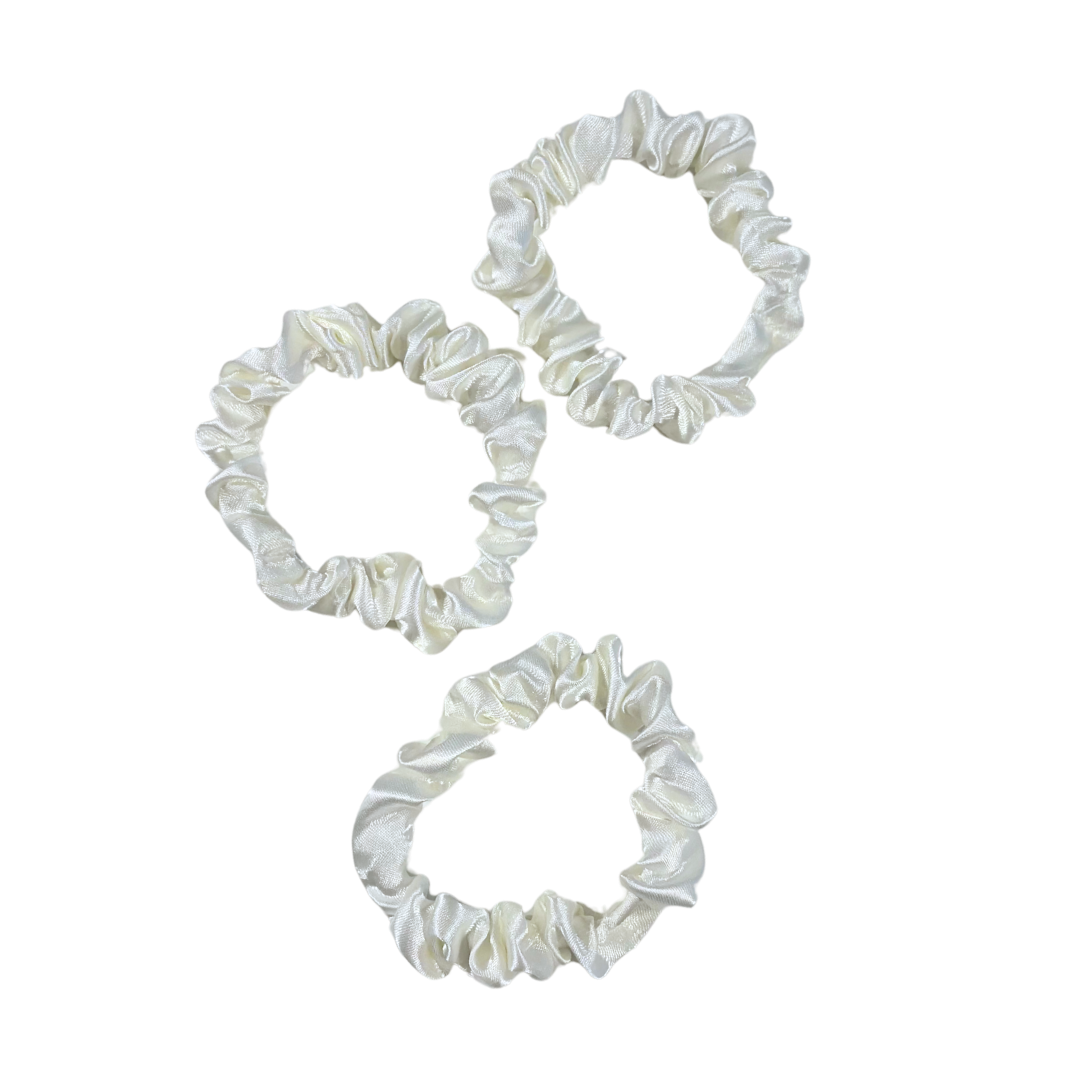 Set of 3 Slim Satin Scrunchies | White