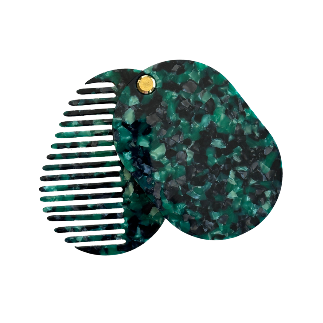 Acetate Hair Comb and Mirror | Green