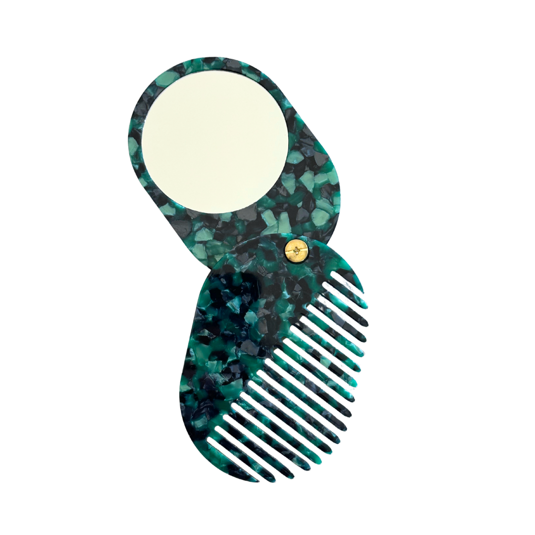 Acetate Hair Comb and Mirror | Green