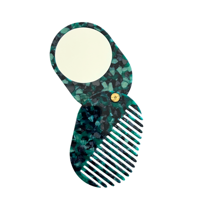 Acetate Hair Comb and Mirror | Green