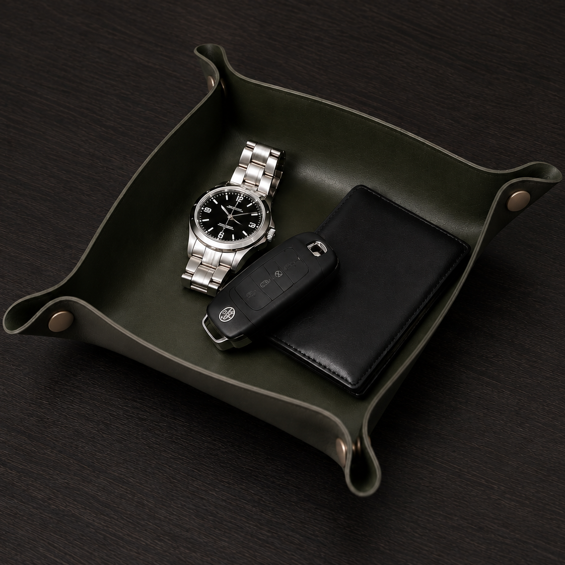 Faux Leather Storage/Display Tray | Olive Green