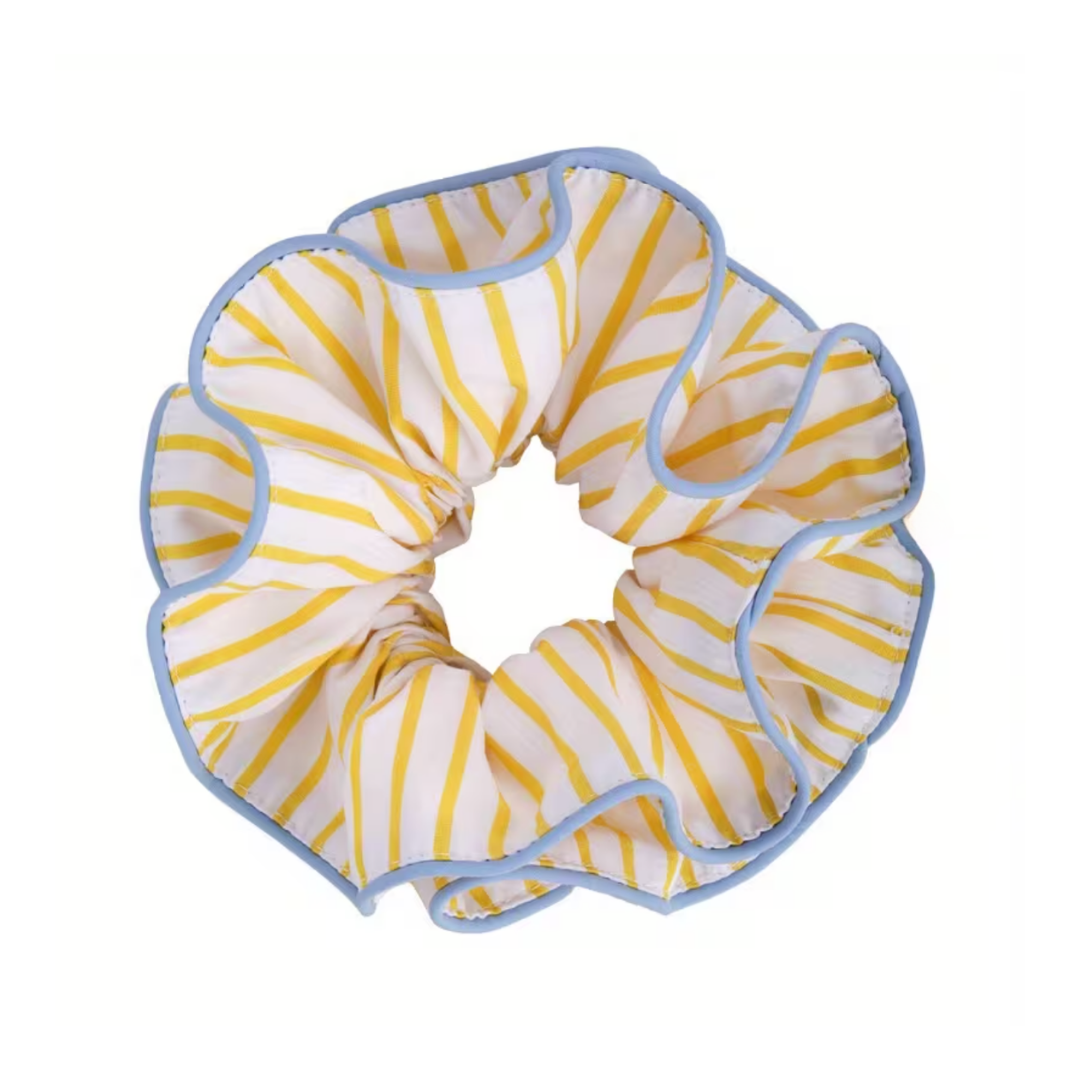 Oversized Wavy Double-Layer Scrunchie | Yellow + Blue