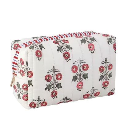 Floral Quilted Makeup Bag | Red
