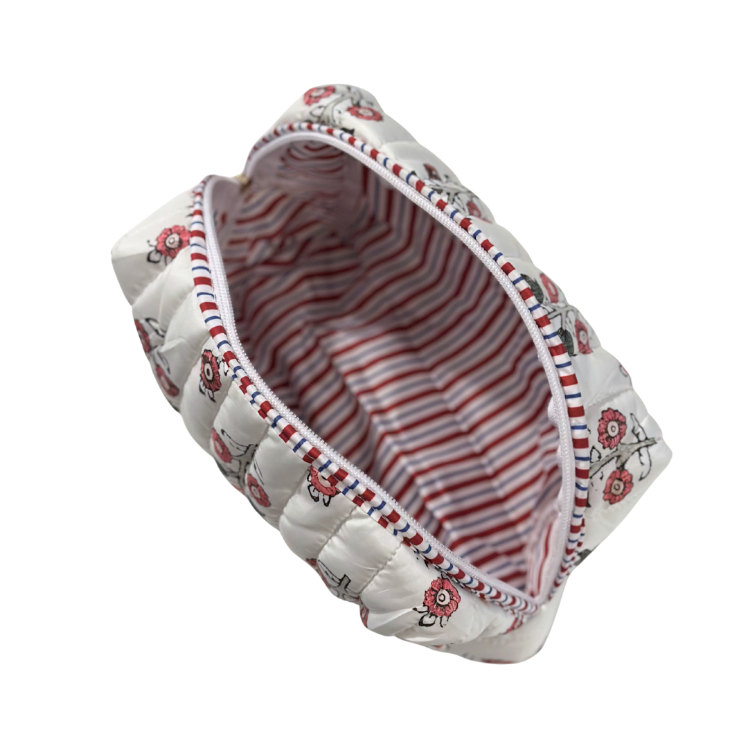 Floral Quilted Makeup Bag | Red