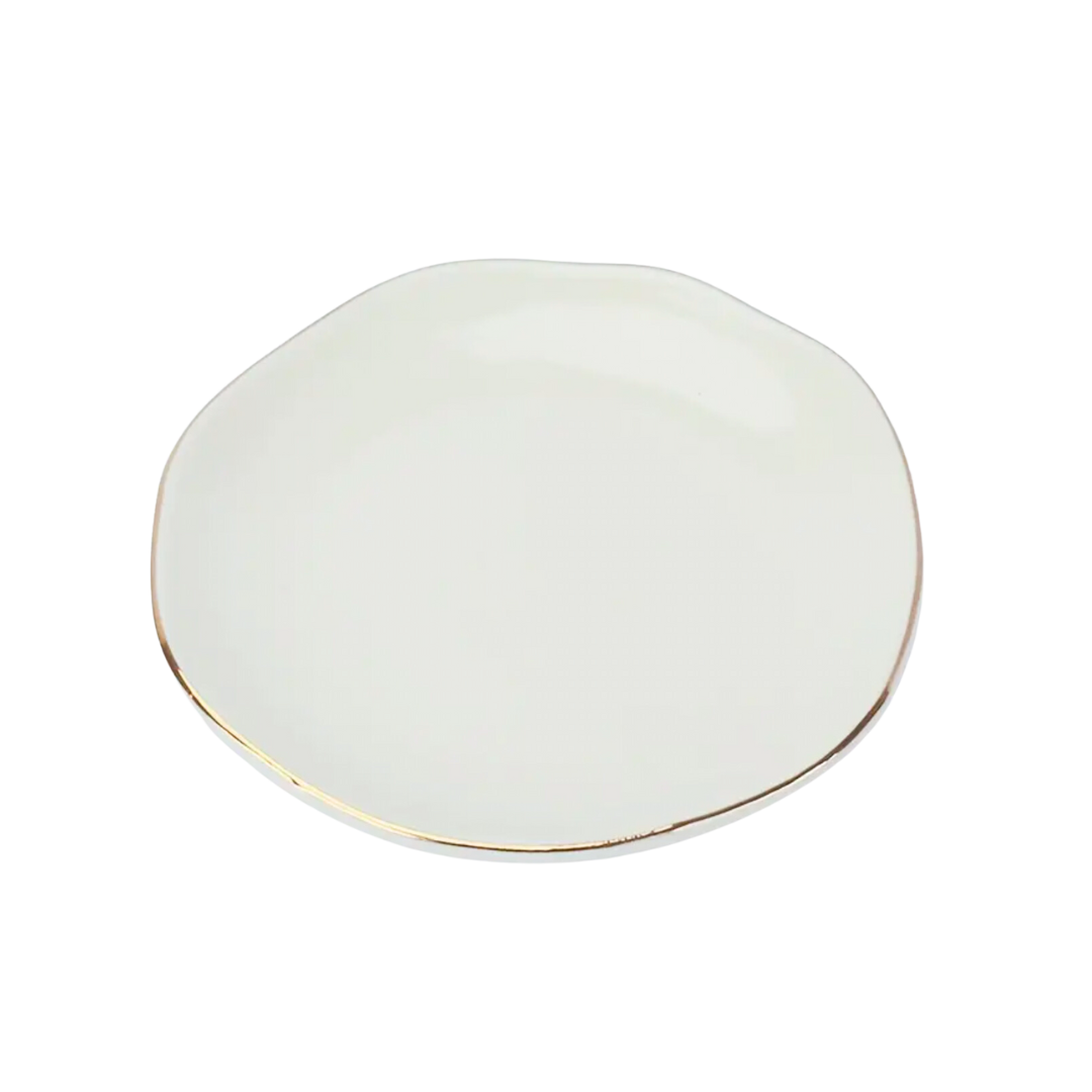 Irregular Ceramic Jewelry Dish | White & Gold
