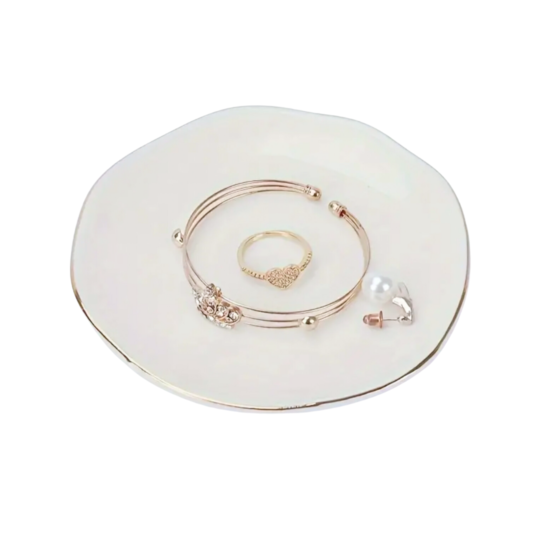 Irregular Ceramic Jewelry Dish | White & Gold