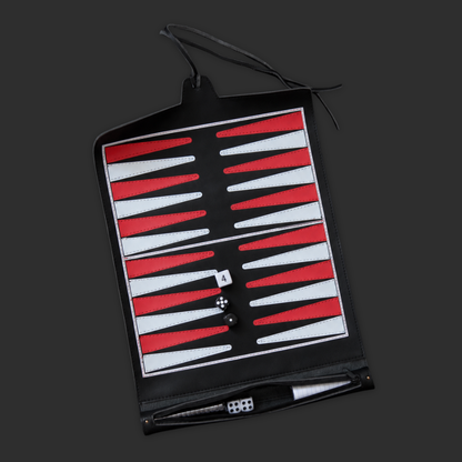 Portable Roll-Up Backgammon Game Set | Black and Red