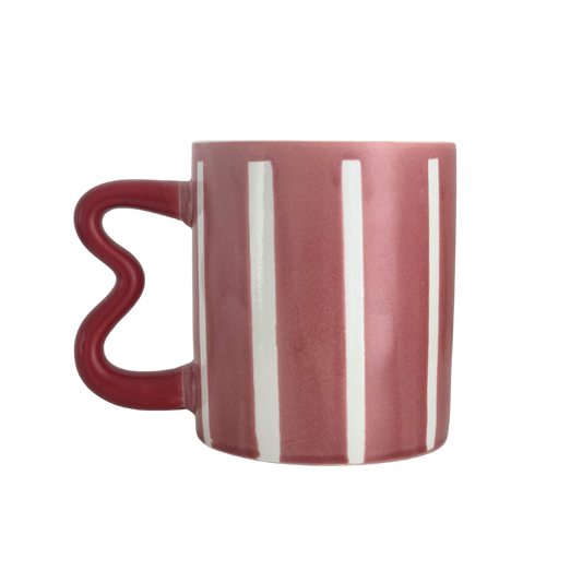 Striped Mug with Wavy Handle | Red